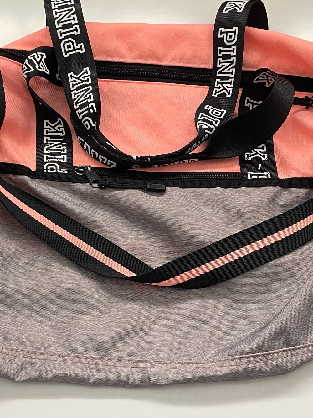 Victorias Secret PINK Duffle Sport Gym Tote Bag CORAL PINK Grey